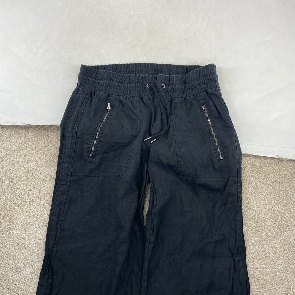 Athleta Women Pants 6 Cabo Linen Wide Leg Pant Black Elastic Waist 30 Inseam 2-0 - Picture 3 of 10